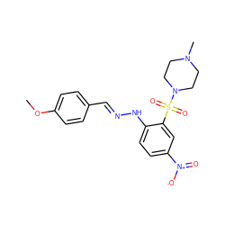 COc1ccc(/C=N/Nc2ccc([N+](=O)[O-])cc2S(=O)(=O)N2CCN(C)CC2)cc1 ZINC000036024573