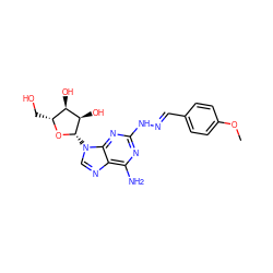 COc1ccc(/C=N/Nc2nc(N)c3ncn([C@@H]4O[C@H](CO)[C@@H](O)[C@H]4O)c3n2)cc1 ZINC000003932650