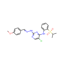 COc1ccc(/C=N/Nc2ncc(Cl)c(Nc3ccccc3S(=O)(=O)C(C)C)n2)cc1 ZINC001772616414