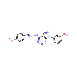 COc1ccc(/C=N/Nc2ncnc3c2cnn3-c2cccc(OC)c2)cc1 ZINC000014946178