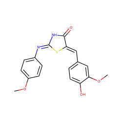 COc1ccc(/N=C2/NC(=O)/C(=C/c3ccc(O)c(OC)c3)S2)cc1 ZINC000005214551