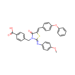 COc1ccc(/N=C2\S/C(=C\c3ccc(Oc4ccccc4)cc3)C(=O)N2Cc2ccc(C(=O)O)cc2)cc1 ZINC000084603563