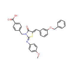 COc1ccc(/N=C2\S/C(=C\c3cccc(OCc4ccccc4)c3)C(=O)N2Cc2ccc(C(=O)O)cc2)cc1 ZINC000084597138