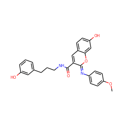 COc1ccc(/N=c2\oc3cc(O)ccc3cc2C(=O)NCCCc2cccc(O)c2)cc1 ZINC001772626849