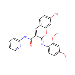 COc1ccc(/N=c2\oc3cc(O)ccc3cc2C(=O)Nc2ccccn2)c(OC)c1 ZINC000000876711