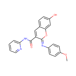 COc1ccc(/N=c2\oc3cc(O)ccc3cc2C(=O)Nc2ccccn2)cc1 ZINC000000876708