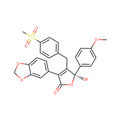 COc1ccc([C@@]2(O)OC(=O)C(c3ccc4c(c3)OCO4)=C2Cc2ccc(S(C)(=O)=O)cc2)cc1 ZINC000013761481