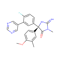 COc1ccc([C@@]2(c3ccc(F)c(-c4cncnc4)c3)NC(=N)N(C)C2=O)cc1C ZINC000043103520