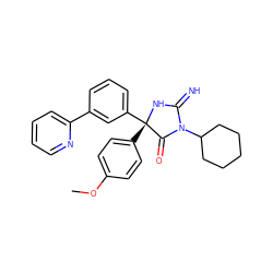 COc1ccc([C@@]2(c3cccc(-c4ccccn4)c3)NC(=N)N(C3CCCCC3)C2=O)cc1 ZINC000103243678