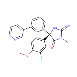 COc1ccc([C@@]2(c3cccc(-c4cccnc4)c3)NC(=N)N(C)C2=O)cc1F ZINC000035967803