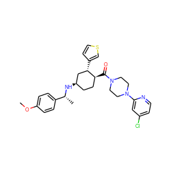 COc1ccc([C@@H](C)N[C@@H]2CC[C@H](C(=O)N3CCN(c4cc(Cl)ccn4)CC3)[C@@H](c3ccsc3)C2)cc1 ZINC000073220434