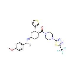 COc1ccc([C@@H](C)N[C@@H]2CC[C@H](C(=O)N3CCN(c4nnc(C(F)(F)F)s4)CC3)[C@@H](c3ccsc3)C2)cc1 ZINC000073390874
