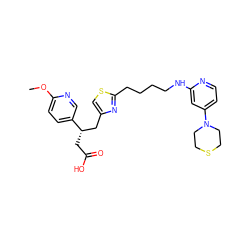 COc1ccc([C@@H](CC(=O)O)Cc2csc(CCCCNc3cc(N4CCSCC4)ccn3)n2)cn1 ZINC000028568919