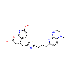 COc1ccc([C@@H](CC(=O)O)Cc2csc(CCCc3ccc4c(n3)NCCN4C)n2)cn1 ZINC000028568930