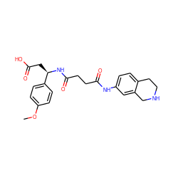 COc1ccc([C@@H](CC(=O)O)NC(=O)CCC(=O)Nc2ccc3c(c2)CNCC3)cc1 ZINC000058538222
