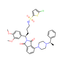 COc1ccc([C@@H](CCCNS(=O)(=O)c2ccc(Cl)s2)N2C(=O)c3cccc(N4CCN([C@H](C)c5ccccc5)CC4)c3C2=O)cc1OC ZINC000049694459