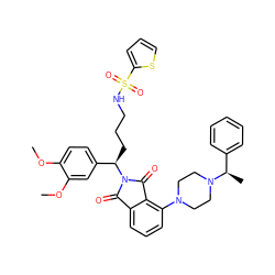 COc1ccc([C@@H](CCCNS(=O)(=O)c2cccs2)N2C(=O)c3cccc(N4CCN([C@H](C)c5ccccc5)CC4)c3C2=O)cc1OC ZINC000049679563