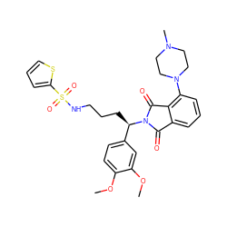 COc1ccc([C@@H](CCCNS(=O)(=O)c2cccs2)N2C(=O)c3cccc(N4CCN(C)CC4)c3C2=O)cc1OC ZINC000049679705