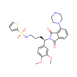 COc1ccc([C@@H](CCCNS(=O)(=O)c2cccs2)N2C(=O)c3cccc(N4CCNCC4)c3C2=O)cc1OC ZINC000049678621