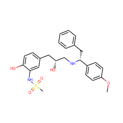 COc1ccc([C@@H](Cc2ccccc2)NC[C@H](O)Cc2ccc(O)c(NS(C)(=O)=O)c2)cc1 ZINC000028958038