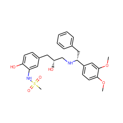 COc1ccc([C@@H](Cc2ccccc2)NC[C@H](O)Cc2ccc(O)c(NS(C)(=O)=O)c2)cc1OC ZINC000028958051