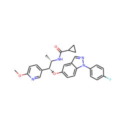 COc1ccc([C@@H](Oc2ccc3c(cnn3-c3ccc(F)cc3)c2)[C@H](C)NC(=O)C2CC2)cn1 ZINC000114683303