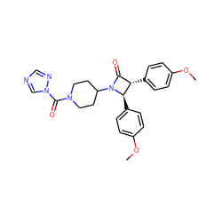 COc1ccc([C@@H]2[C@@H](c3ccc(OC)cc3)C(=O)N2C2CCN(C(=O)n3cncn3)CC2)cc1 ZINC000653742652