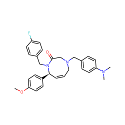 COc1ccc([C@@H]2C=CCN(Cc3ccc(N(C)C)cc3)CC(=O)N2Cc2ccc(F)cc2)cc1 ZINC000017780480