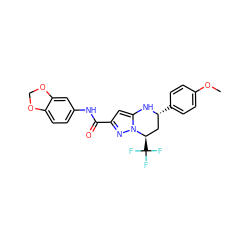 COc1ccc([C@@H]2C[C@@H](C(F)(F)F)n3nc(C(=O)Nc4ccc5c(c4)OCO5)cc3N2)cc1 ZINC000012468852
