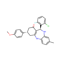 COc1ccc([C@@H]2CC(=O)C3=C(C2)Nc2ccc(C)cc2N[C@@H]3c2c(F)cccc2Cl)cc1 ZINC000043120252