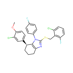 COc1ccc([C@@H]2CCCc3nc(SCc4c(F)cccc4Cl)n(-c4ccc(F)cc4)c32)cc1Cl ZINC001772657335