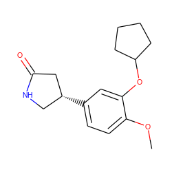 COc1ccc([C@@H]2CNC(=O)C2)cc1OC1CCCC1 ZINC000000004982