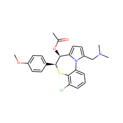 COc1ccc([C@@H]2Sc3c(Cl)cccc3-n3c(CN(C)C)ccc3[C@@H]2OC(C)=O)cc1 ZINC000013760868