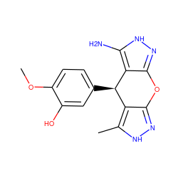 COc1ccc([C@@H]2c3c(n[nH]c3C)Oc3n[nH]c(N)c32)cc1O ZINC001772577737