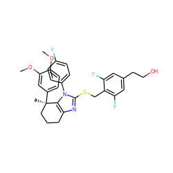 COc1ccc([C@]2(C)CCCc3nc(SCc4c(F)cc(CCO)cc4F)n(-c4ccc(F)cc4)c32)cc1OC ZINC001772579716