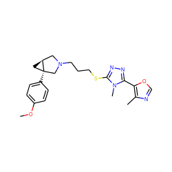 COc1ccc([C@]23C[C@H]2CN(CCCSc2nnc(-c4ocnc4C)n2C)C3)cc1 ZINC000049021969