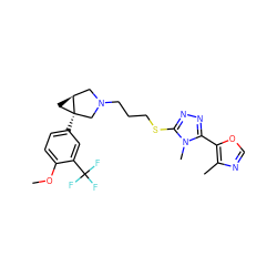 COc1ccc([C@]23C[C@H]2CN(CCCSc2nnc(-c4ocnc4C)n2C)C3)cc1C(F)(F)F ZINC000049033610