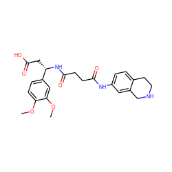 COc1ccc([C@H](CC(=O)O)NC(=O)CCC(=O)Nc2ccc3c(c2)CNCC3)cc1OC ZINC000058534717