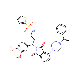 COc1ccc([C@H](CCNS(=O)(=O)c2cccs2)N2C(=O)c3cccc(N4CCN([C@H](C)c5ccccc5)CC4)c3C2=O)cc1OC ZINC000049677761