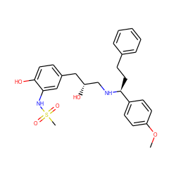 COc1ccc([C@H](CCc2ccccc2)NC[C@H](O)Cc2ccc(O)c(NS(C)(=O)=O)c2)cc1 ZINC000028958129
