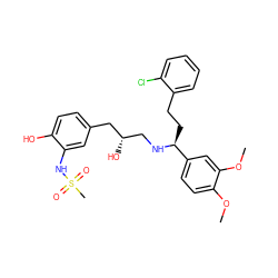 COc1ccc([C@H](CCc2ccccc2Cl)NC[C@H](O)Cc2ccc(O)c(NS(C)(=O)=O)c2)cc1OC ZINC000028958145