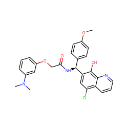 COc1ccc([C@H](NC(=O)COc2cccc(N(C)C)c2)c2cc(Cl)c3cccnc3c2O)cc1 ZINC000040401157