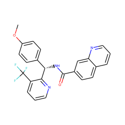 COc1ccc([C@H](NC(=O)c2ccc3cccnc3c2)c2ncccc2C(F)(F)F)cc1 ZINC000205237224
