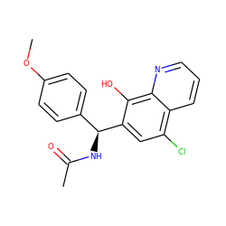 COc1ccc([C@H](NC(C)=O)c2cc(Cl)c3cccnc3c2O)cc1 ZINC000000869260