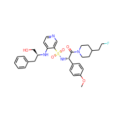 COc1ccc([C@H](NS(=O)(=O)c2cnccc2N[C@H](CO)Cc2ccccc2)C(=O)N2CCC(CCF)CC2)cc1 ZINC000036093442