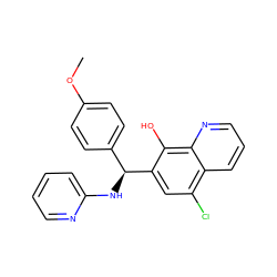 COc1ccc([C@H](Nc2ccccn2)c2cc(Cl)c3cccnc3c2O)cc1 ZINC000096285977