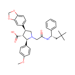 COc1ccc([C@H]2[C@H](C(=O)O)[C@@H](c3ccc4c(c3)OCO4)CN2CC(=O)N[C@@H](CC(C)(C)C)c2ccccc2)cc1 ZINC000027196061