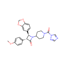 COc1ccc([C@H]2C(=O)N(C3CCN(C(=O)n4cncn4)CC3)[C@@H]2c2ccc3c(c2)OCO3)cc1 ZINC000653730153