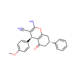 COc1ccc([C@H]2C(C#N)=C(N)OC3=C2C(=O)C[C@@H](c2ccccc2)C3)cc1 ZINC000000752549