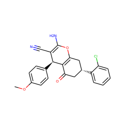 COc1ccc([C@H]2C(C#N)=C(N)OC3=C2C(=O)C[C@@H](c2ccccc2Cl)C3)cc1 ZINC000000659265